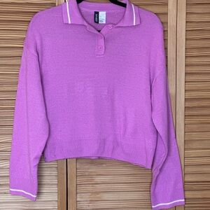 Elegant Lilac Sweater with White Trim